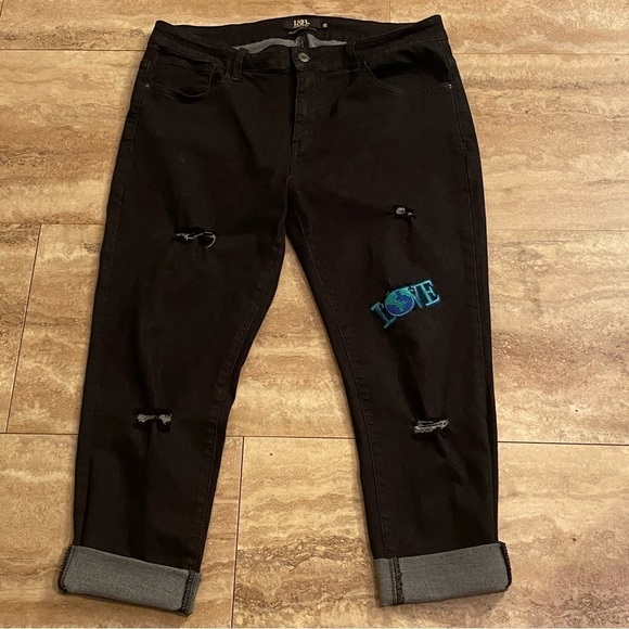 Women's L&B Lucky and Blessed Distressed Mid Rise Ankle Skinny Black Denim Sz 16 - Picture 1 of 11